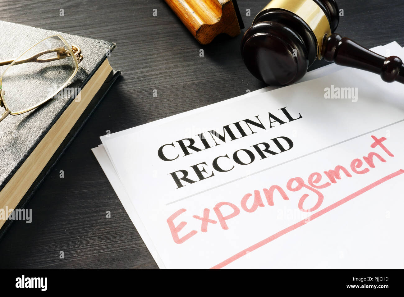 Expunge of criminal record. Expungement written on a document. Stock Photo