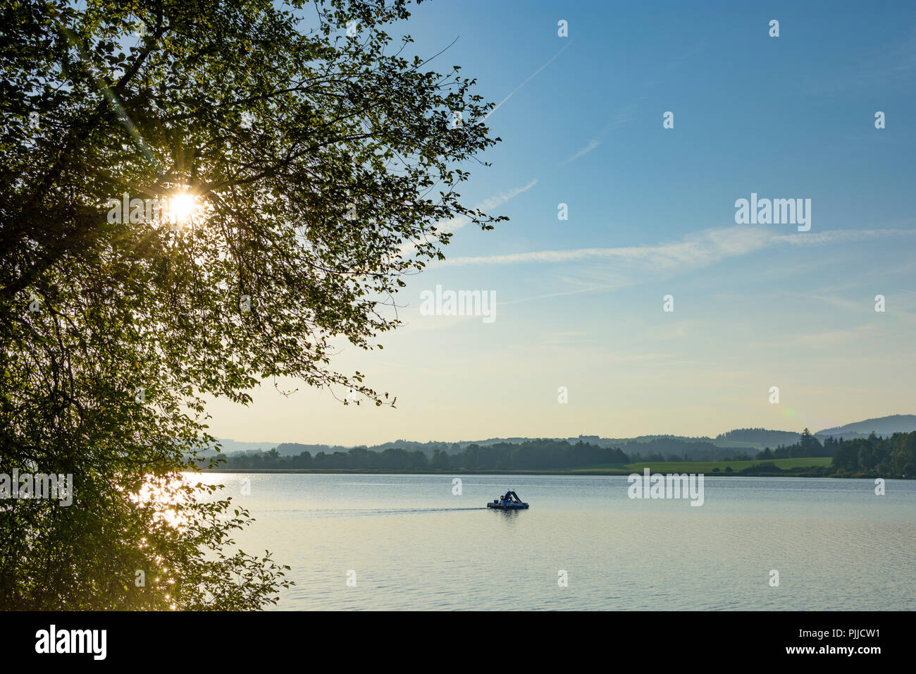 Henndorf am Wallersee: lake Wallersee, paddleboat, Flachgau, Salzburg, Austria Stock Photo