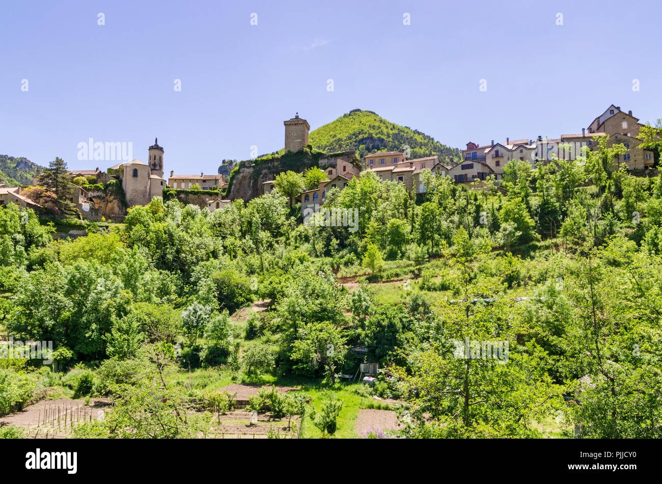 Hill town of Peyreleau, Aveyron, France Stock Photo