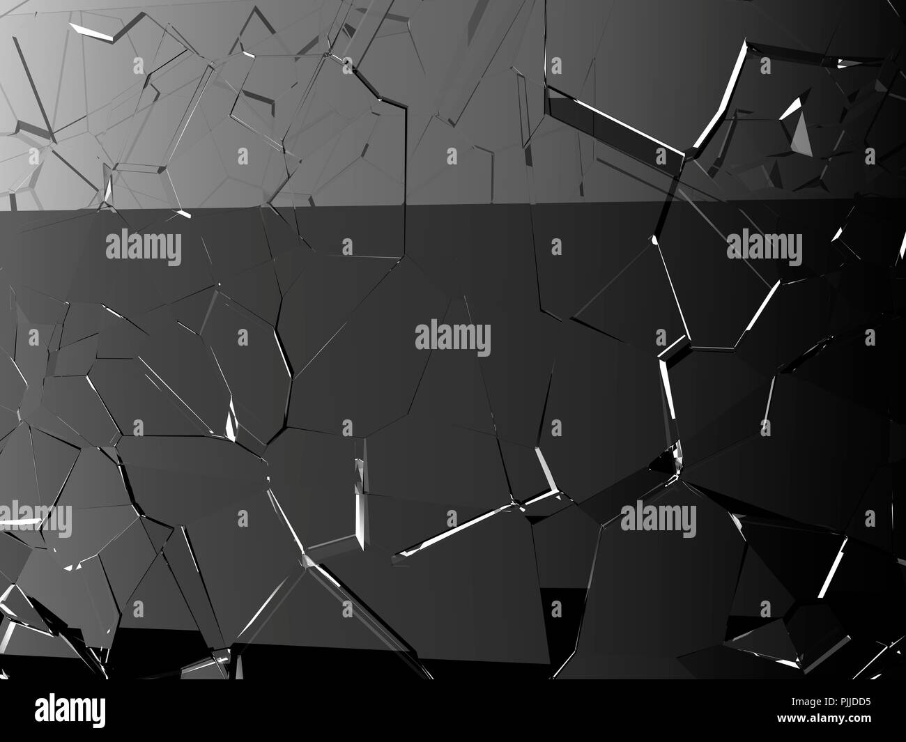 Pieces of glass shattered or cracked on black, 3d illustration; 3d