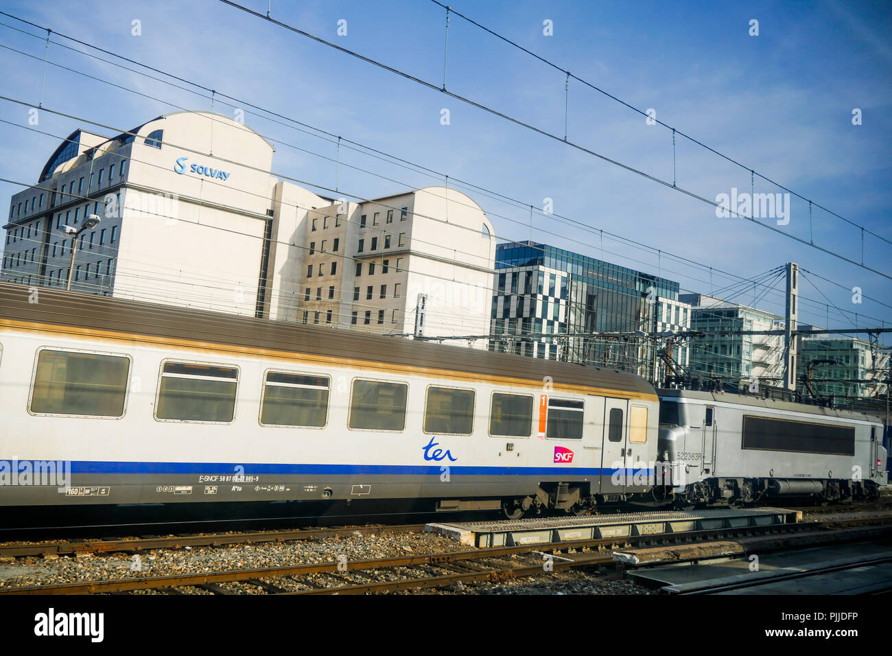 Travelling by train, PartDieu Railway station, Lyon, France Stock
