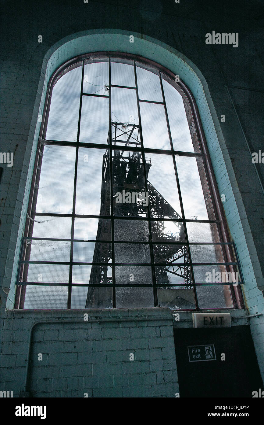 Lancashire Mining Museum, Pit Head through Window Stock Photo