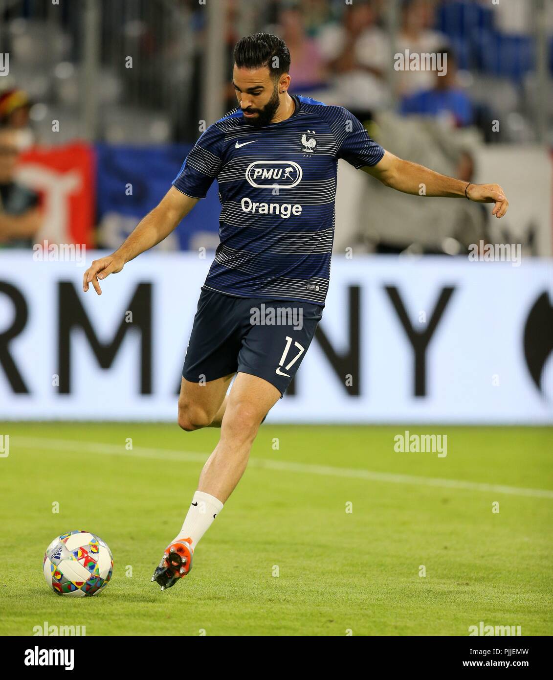 firo: 06.09.2018 Fuvuball, Football, National Team, Germany, UEFA, Nations League, Division A, League A, GER, Germany - FRA, France Adil Rami, France, FRA, Full Character, Single Action | usage worldwide Stock Photo