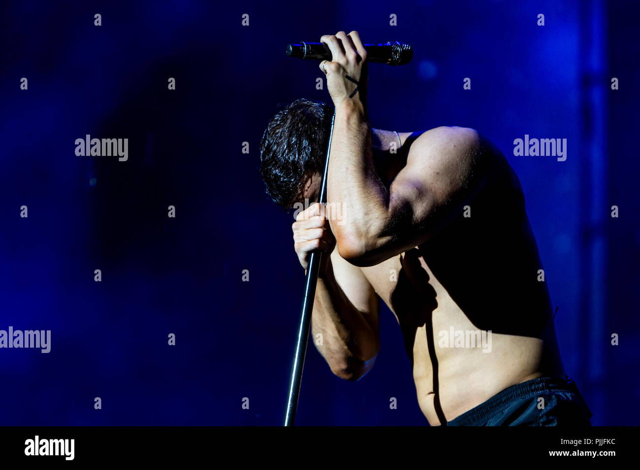 Milan, Italy, 6th September 2018: Imagine Dragons perform on stage at Milano Rocks in Italy, at Area Experience in Milan, for their Evolve World Tour 2018 - Valeria Portinari/Alamy Live News Stock Photo