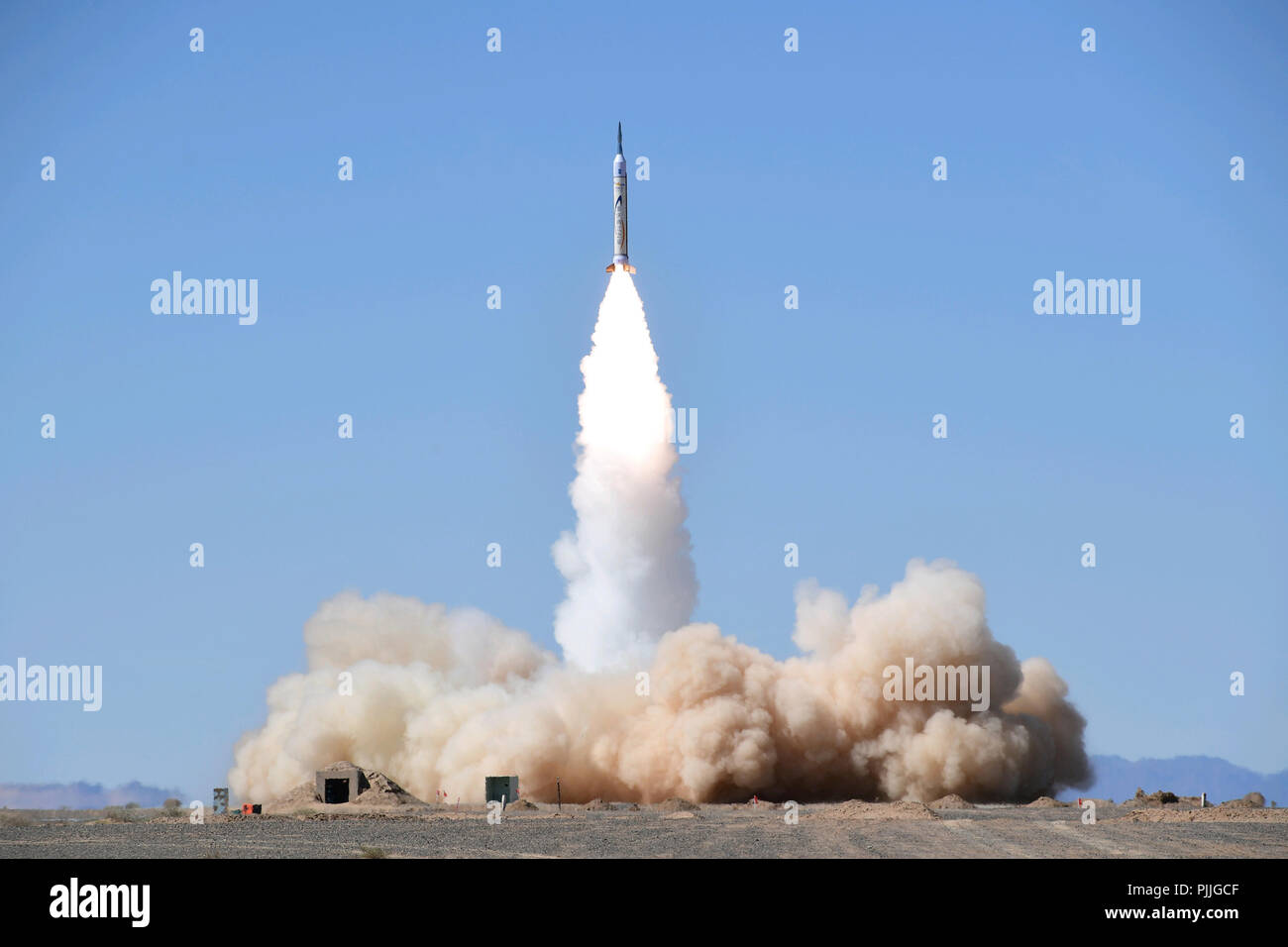 Jiuquan, Jiuquan Satellite Launch Center in northwest China. 7th Sep, 2018. The OS-X1, a suborbital rocket developed and produced by Chinese private company One Space, is successfully launched from the Jiuquan Satellite Launch Center in northwest China, Sept. 7, 2018. The OS-X1 can reach a speed of Mach 4.5 in load flight. This was the company's second launch this year. Credit: Wang Jiangbo/Xinhua/Alamy Live News Stock Photo