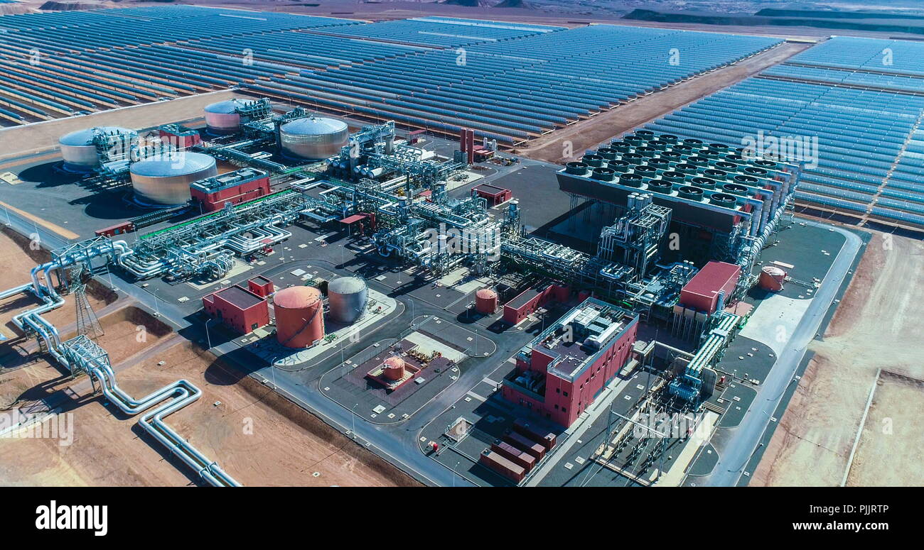 Ouarzazate, Morocco. 8th Sep, 2018. Photo provided by Shandong Electric Power Construction Co., Ltd (SEPCO III) shows part of Morocco's NOOR II Concentrated Solar Power (CSP) project in Ouarzazate, Morocco, on June 7, 2018. TO GO WITH Feature: Chinese builders help Morocco restructure energy mix via solar power projects. Credit: Xinhua/Alamy Live News Stock Photo