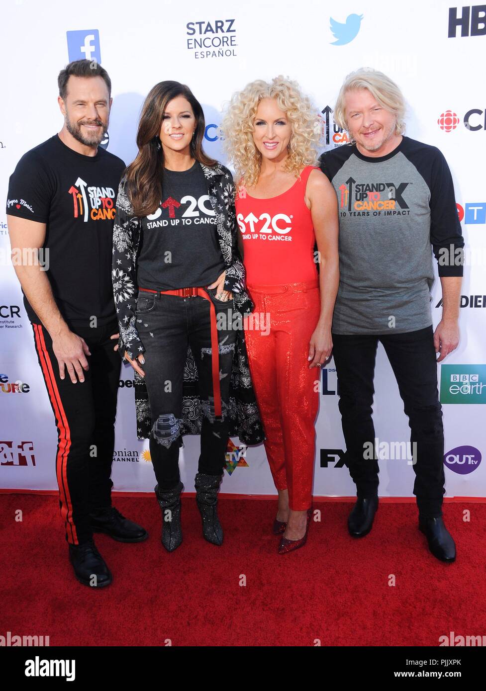 Santa Monica, CA. 7th Sep, 2018. Philip Sweet, Jimi Westbrook, Karen Fairchild, Kimberly Schlapman at arrivals for Stand Up To Cancer 2018 (SU2C), Barker Hangar, Santa Monica, CA September 7, 2018. Credit: Elizabeth Goodenough/Everett Collection/Alamy Live News Stock Photo