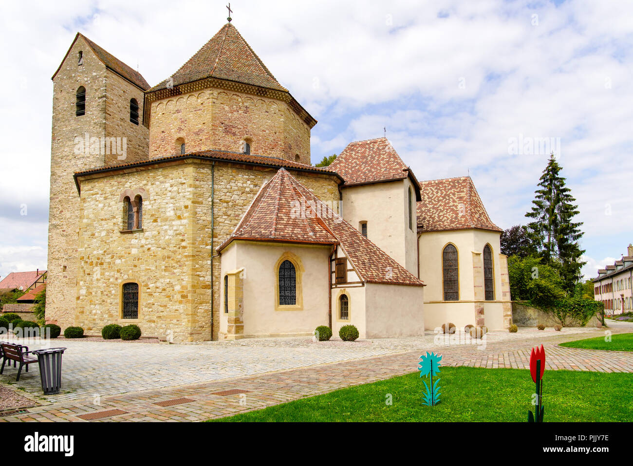 Church of Saint Peter and Saint Paul  in Ottmarsheim from XI century, Alsace, France. Stock Photo