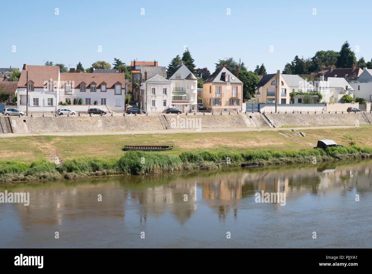 Row of riverside houses, Châteauneuf-sur-Loire,  Loiret department, France, Europe Stock Photo