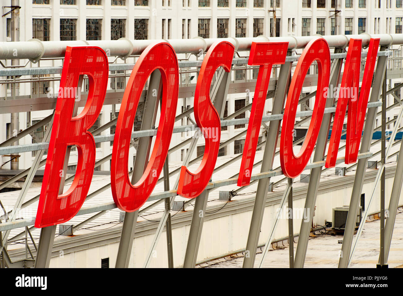 Boston sign / Boston billboard bright red sign of the word Boston as