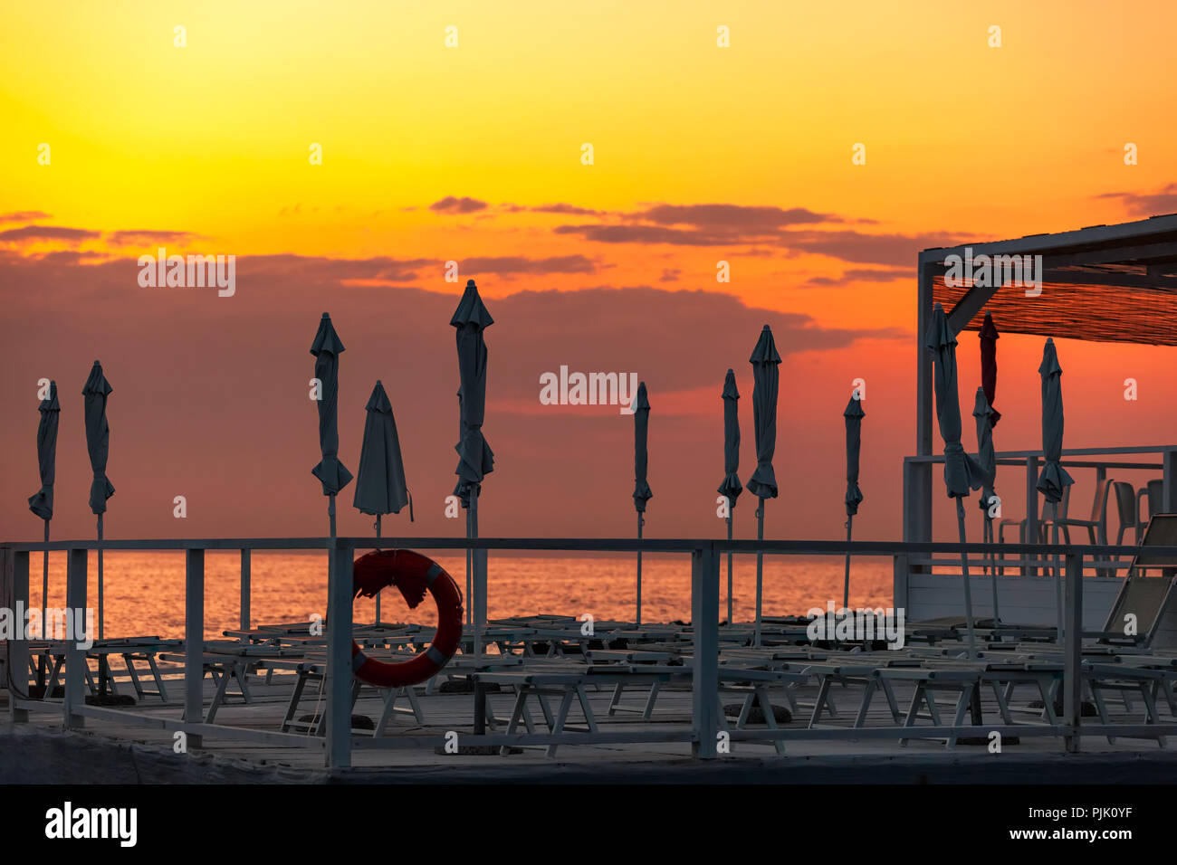 Desert beach resort after sunset, Vendicari, Sicily, Italy Stock Photo