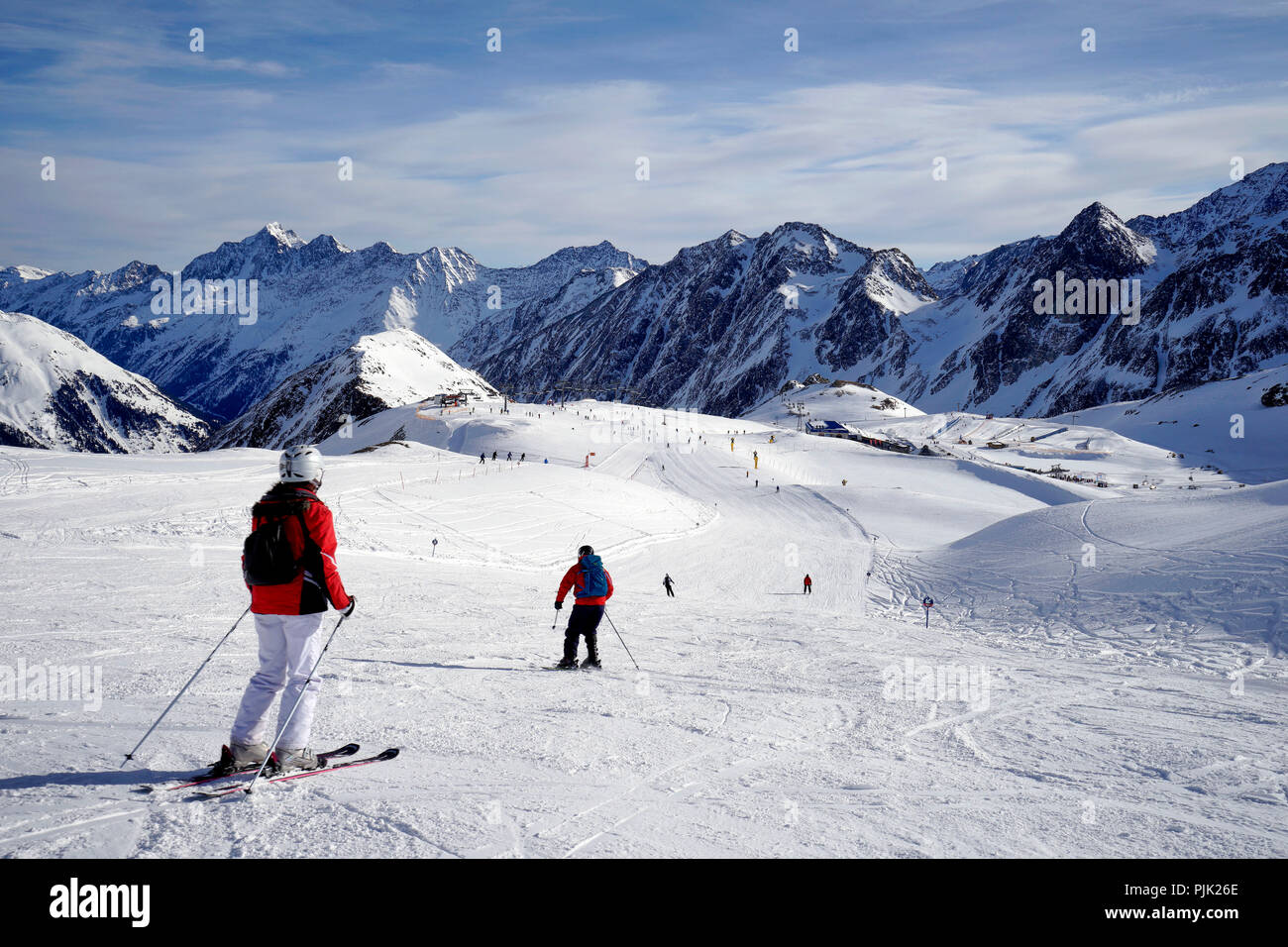 Austria, Tyrol, Stubaital, Neustift, Stubai Glacier, Gamsgarten, Daunferner downhill piste Stock Photo