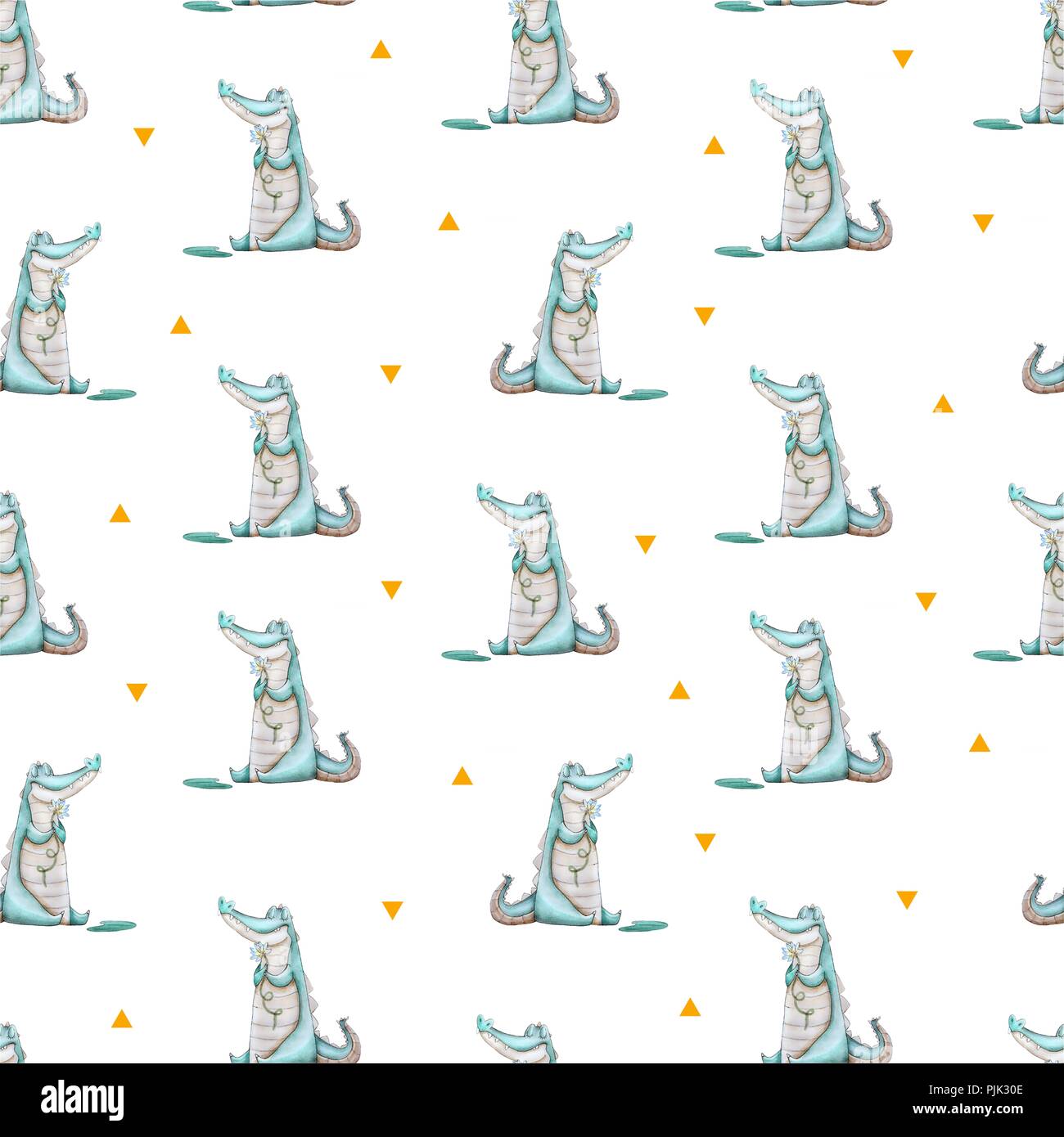 Cute Alligator Pattern Seamless watercolor pattern with alligators or crocodiles. Cute funny ...