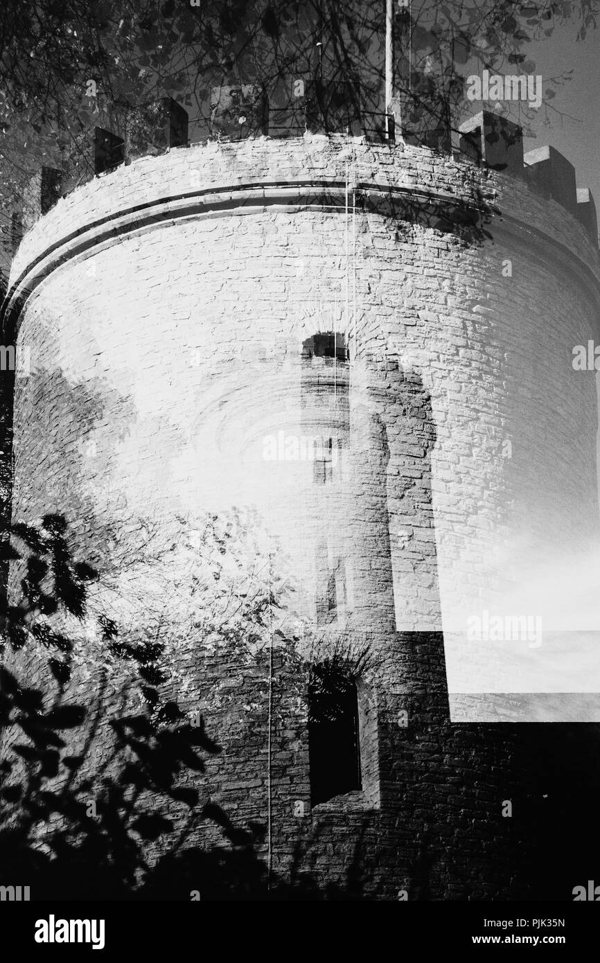 The landmark of Bielefeld, the Sparrenburg, photographed with the help of multiple exposure, Stock Photo