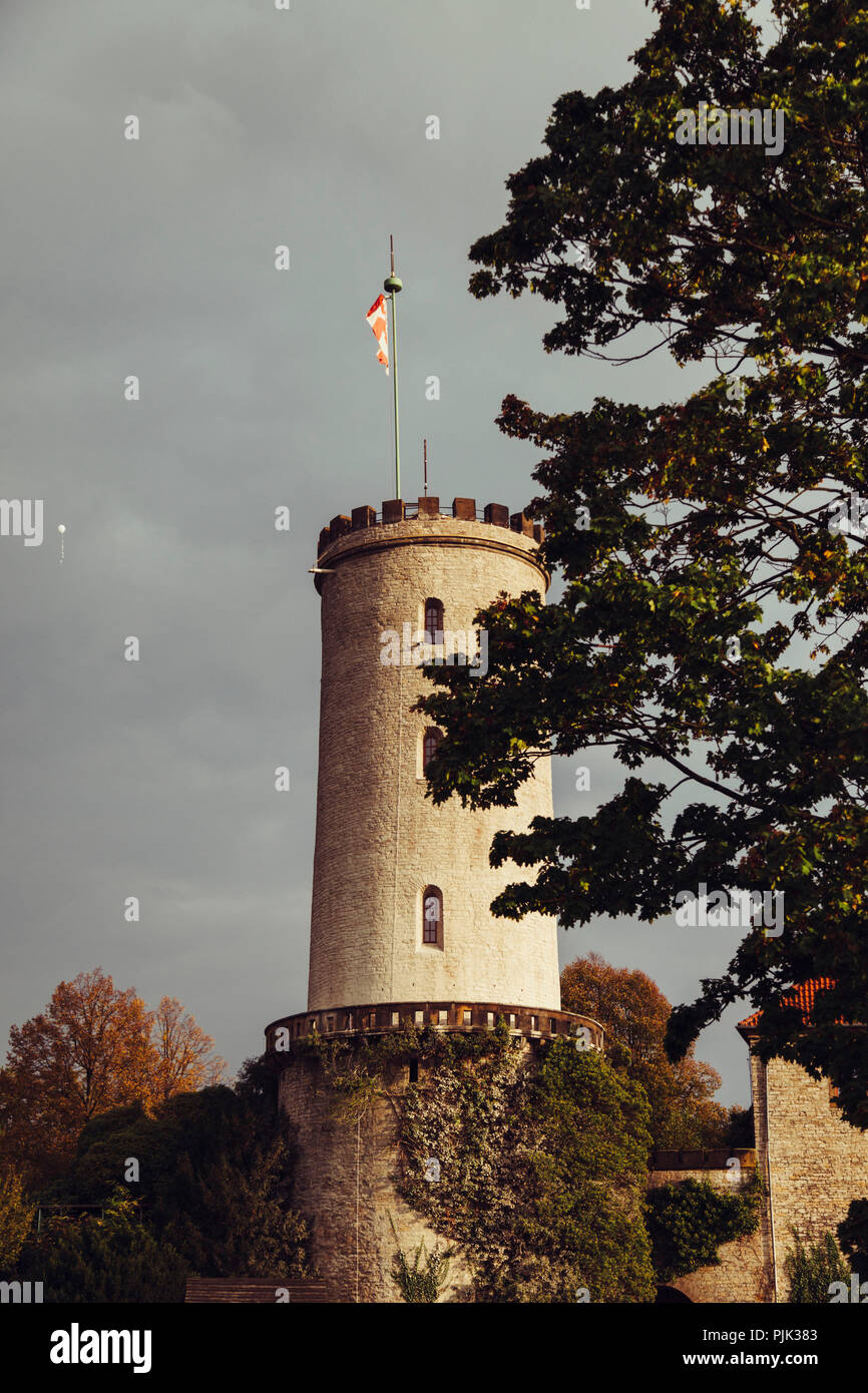 The landmark of Bielefeld, the Sparrenburg in autumn, Stock Photo