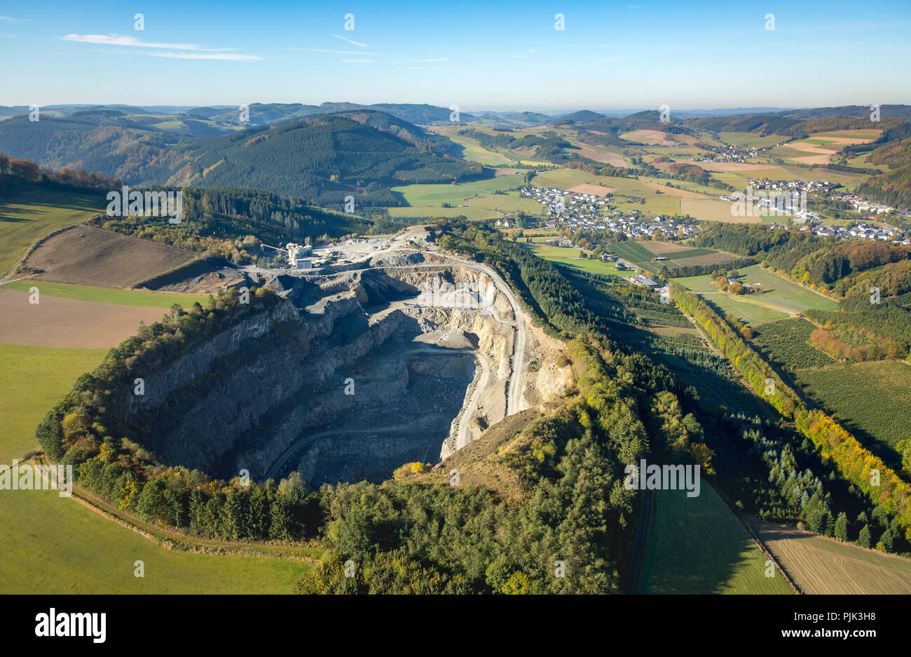 Aerial view, quarry Berge Zur Winnschla, northern quarry, district Berge, Meschede, Sauerland, North Rhine-Westphalia, Germany Stock Photo