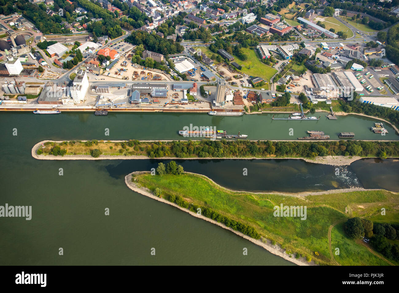 Aerial view, Lippe mouth, Lippe mouth delta, Lippe reconstruction, sand banks, Rhine, Wesel, Ruhr area, Lower Rhine, North Rhine-Westphalia, Germany Stock Photo