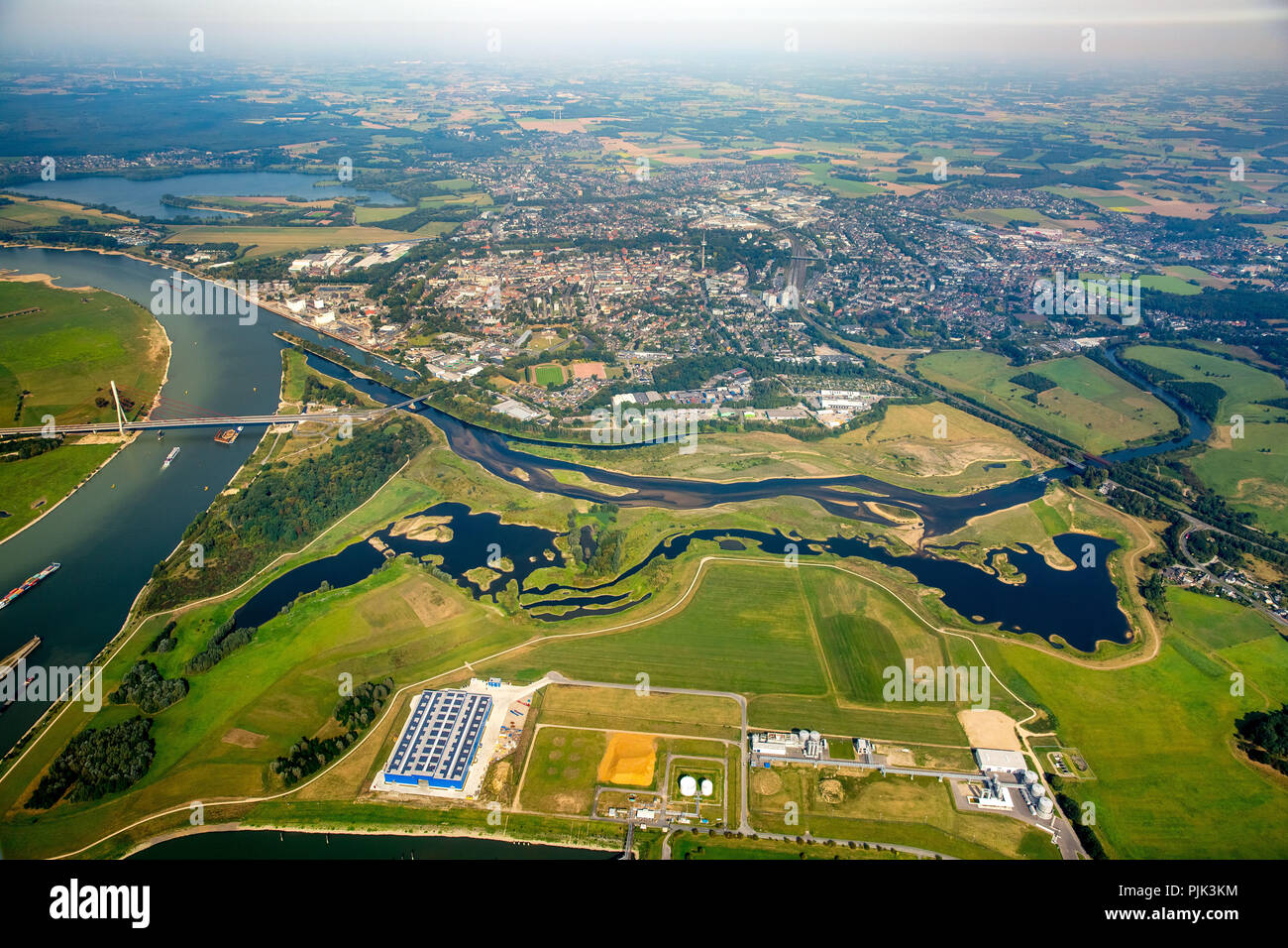 Aerial view, Lippe mouth, Lippe mouth delta, Lippe reconstruction, sand banks, Rhine, Wesel, Ruhr area, Lower Rhine, North Rhine-Westphalia, Germany Stock Photo