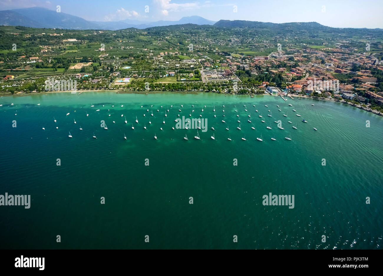 Aerial view, Lake Garda, Camping San Nicolò Bardolino Lake Garda, Sportsman-ceola, Northern Italy, Veneto, Italy Stock Photo
