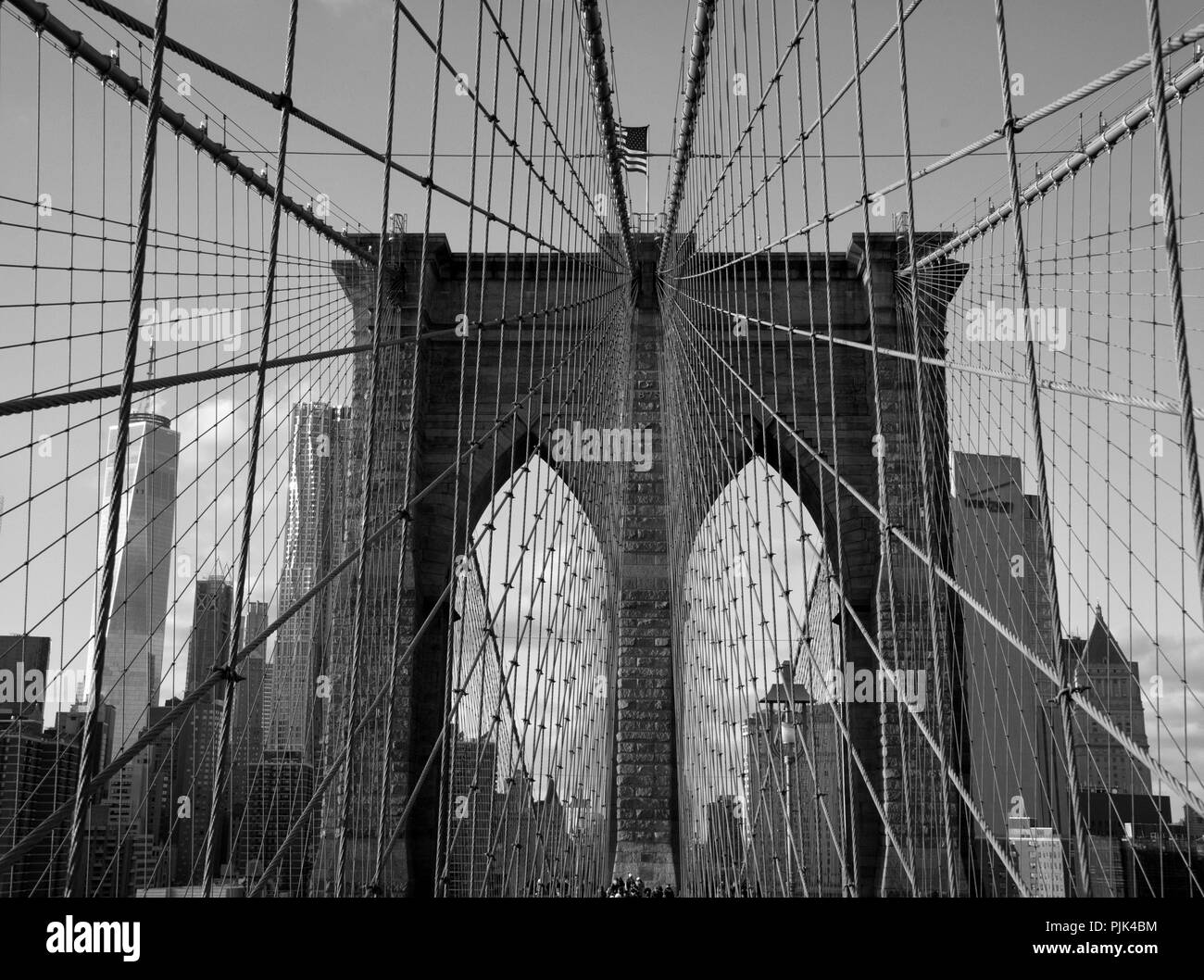 Brooklyn Bride and Manhattan Skyline, New York City, USA Stock Photo