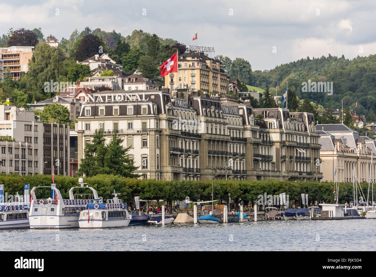 View on the northern shore with Hotel National, Lucerne, Lake Lucerne,  Canton Lucerne, Switzerland Stock Photo - Alamy