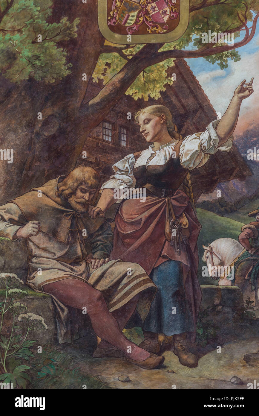 Facade painting at the town hall by Ferdinand Wagner, Schwyz, canton Schwyz, Switzerland Stock Photo