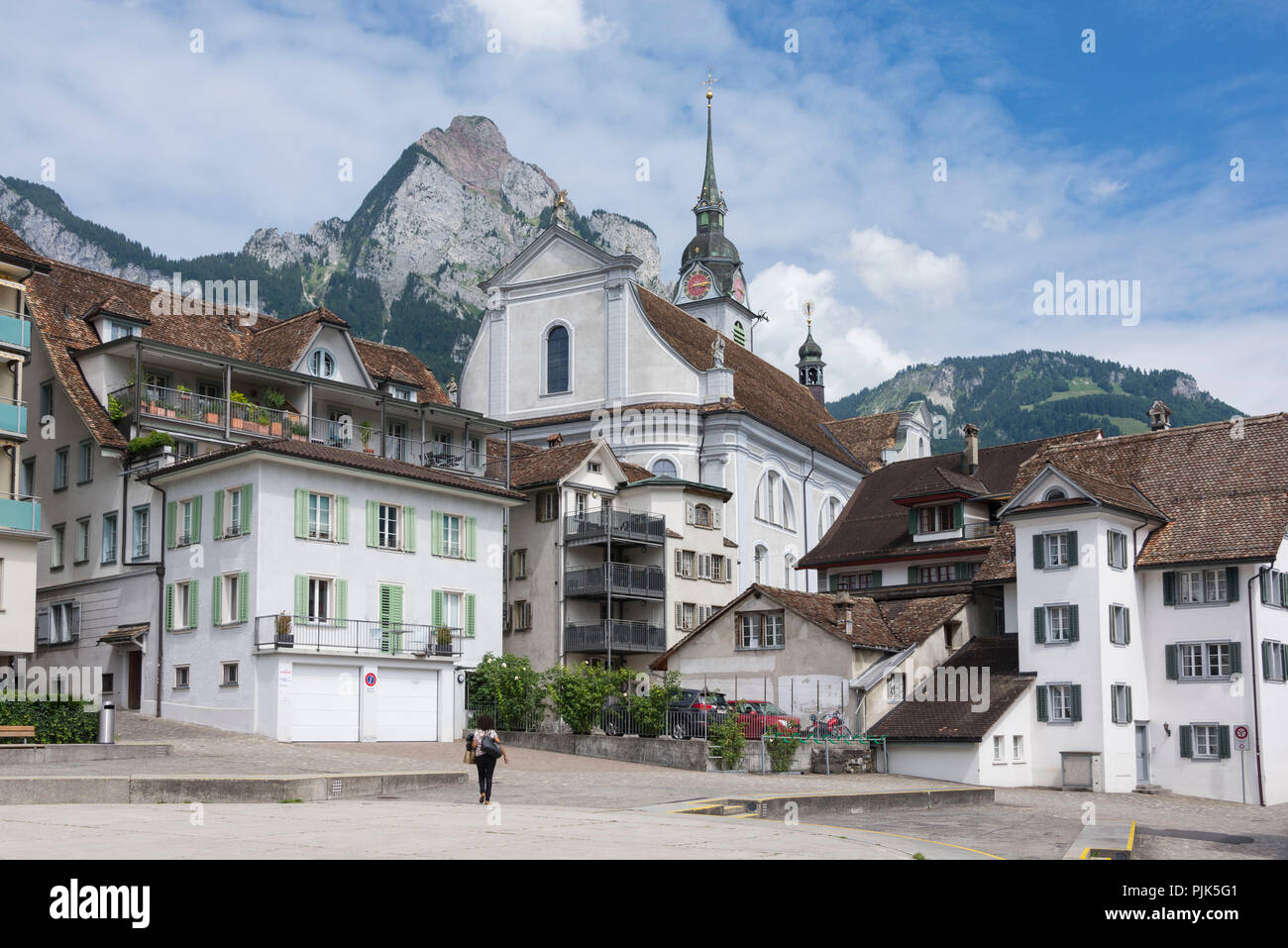 Main square with parish church of St. Martin, Schwyz, Canton Schwyz