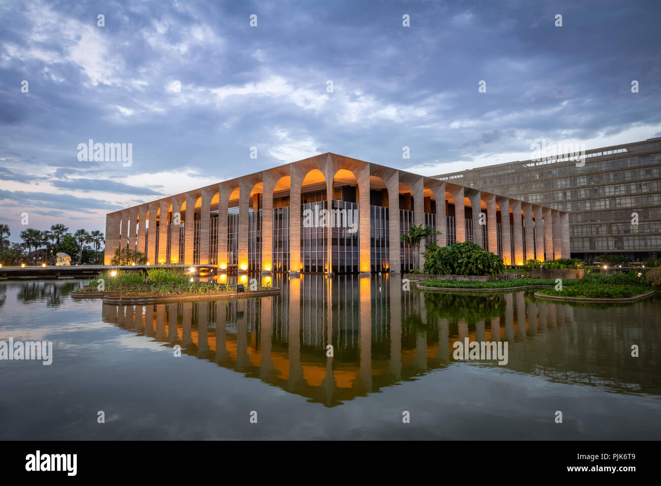 Itamaraty Palace Illuminated at night - Brasilia, Distrito Federal, Brazil Stock Photo