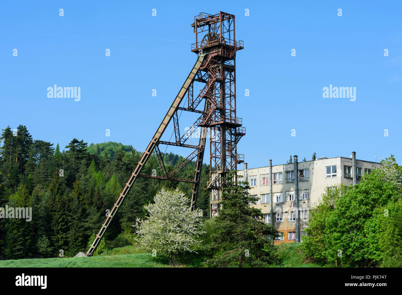 Banska Stiavnica (Schemnitz), former mining conveyor tower in Slovakia, Stock Photo