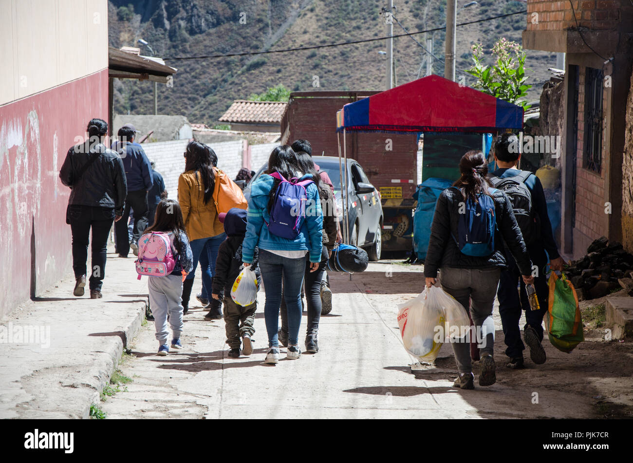 Lima, Peru - JULY 27th 2018 : Patriotic festivities in city of Canta. Tourists from Lima arriving for the patriotic festivities of July 28 Stock Photo
