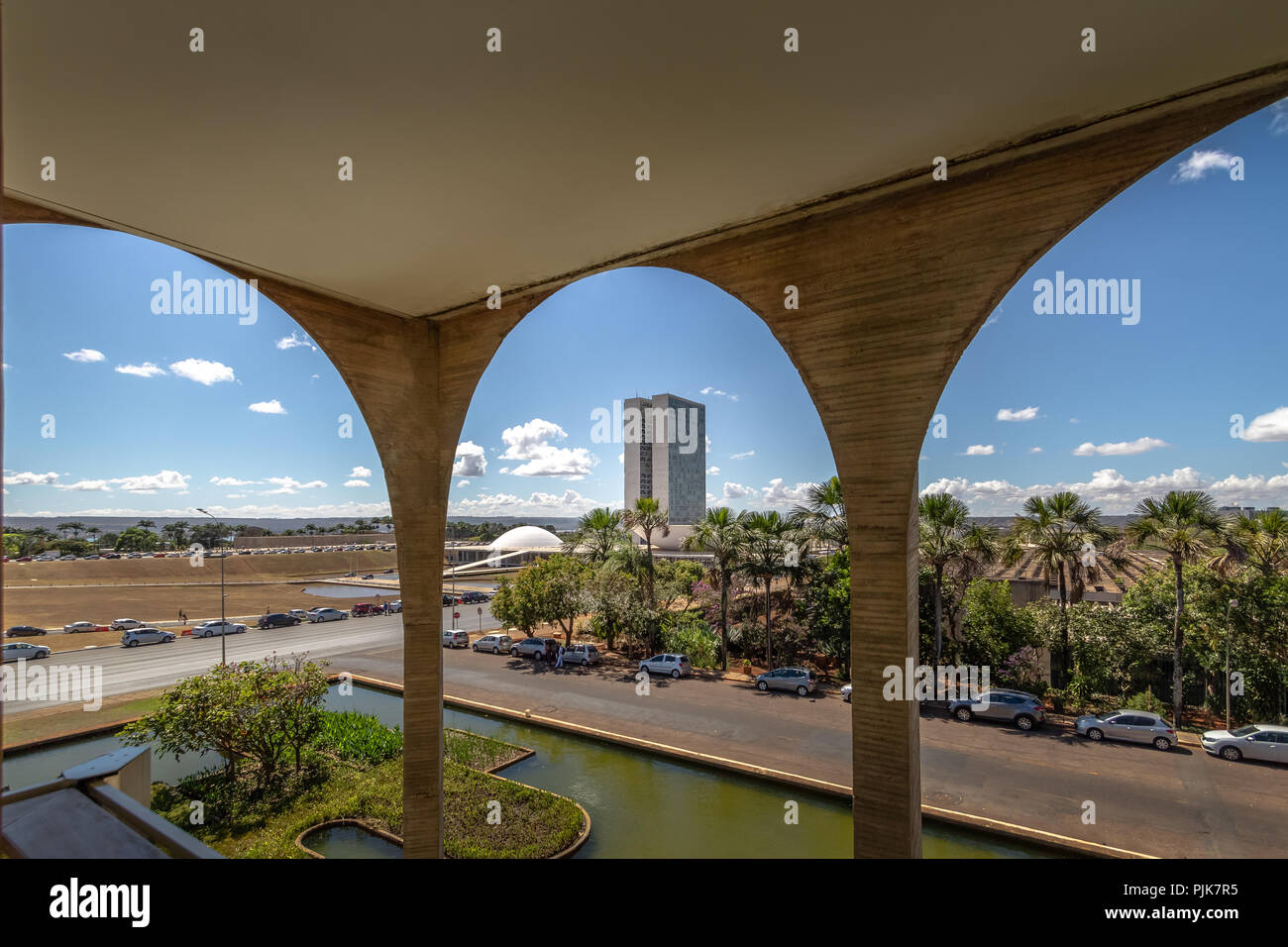 National Congress view from Itamaraty Palace Terrace Gardens - Brasilia, Distrito Federal, Brazil Stock Photo