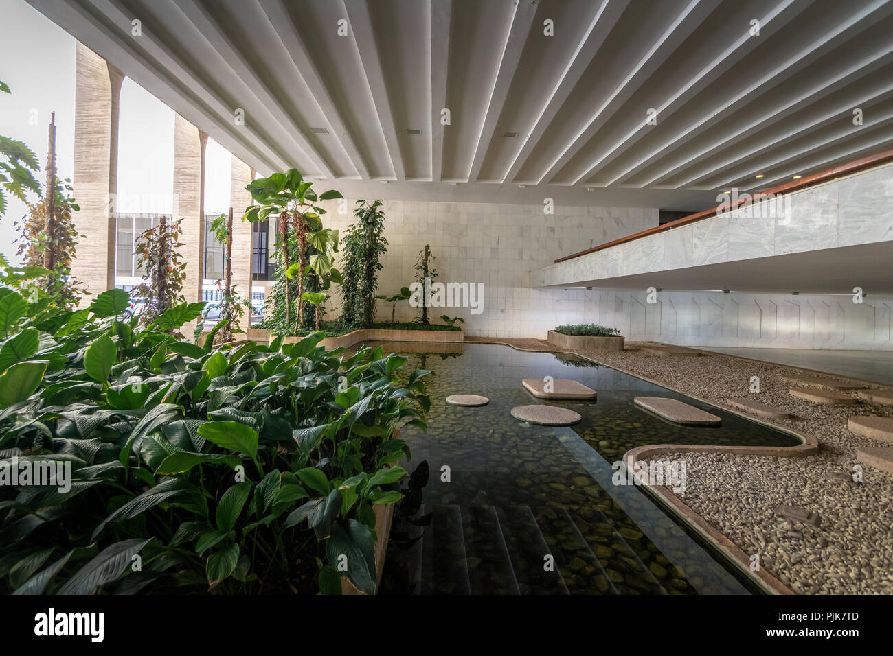 Garden at Entrance Hall of Itamaraty Palace interior - Brasilia, Distrito Federal, Brazil Stock Photo
