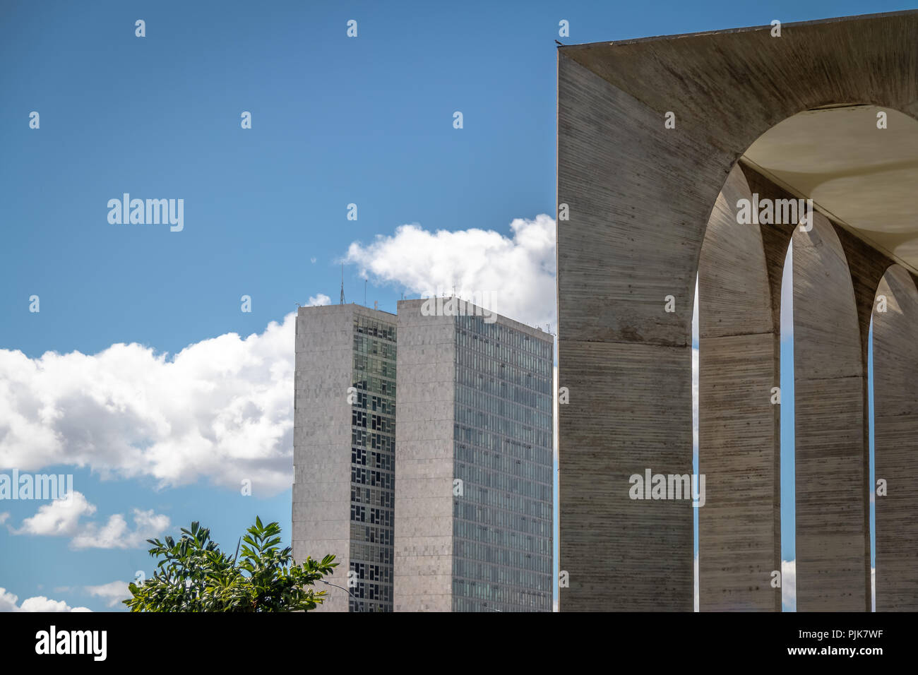 Itamaraty Palace and National Congress Detail - Brasilia, Distrito Federal, Brazil Stock Photo