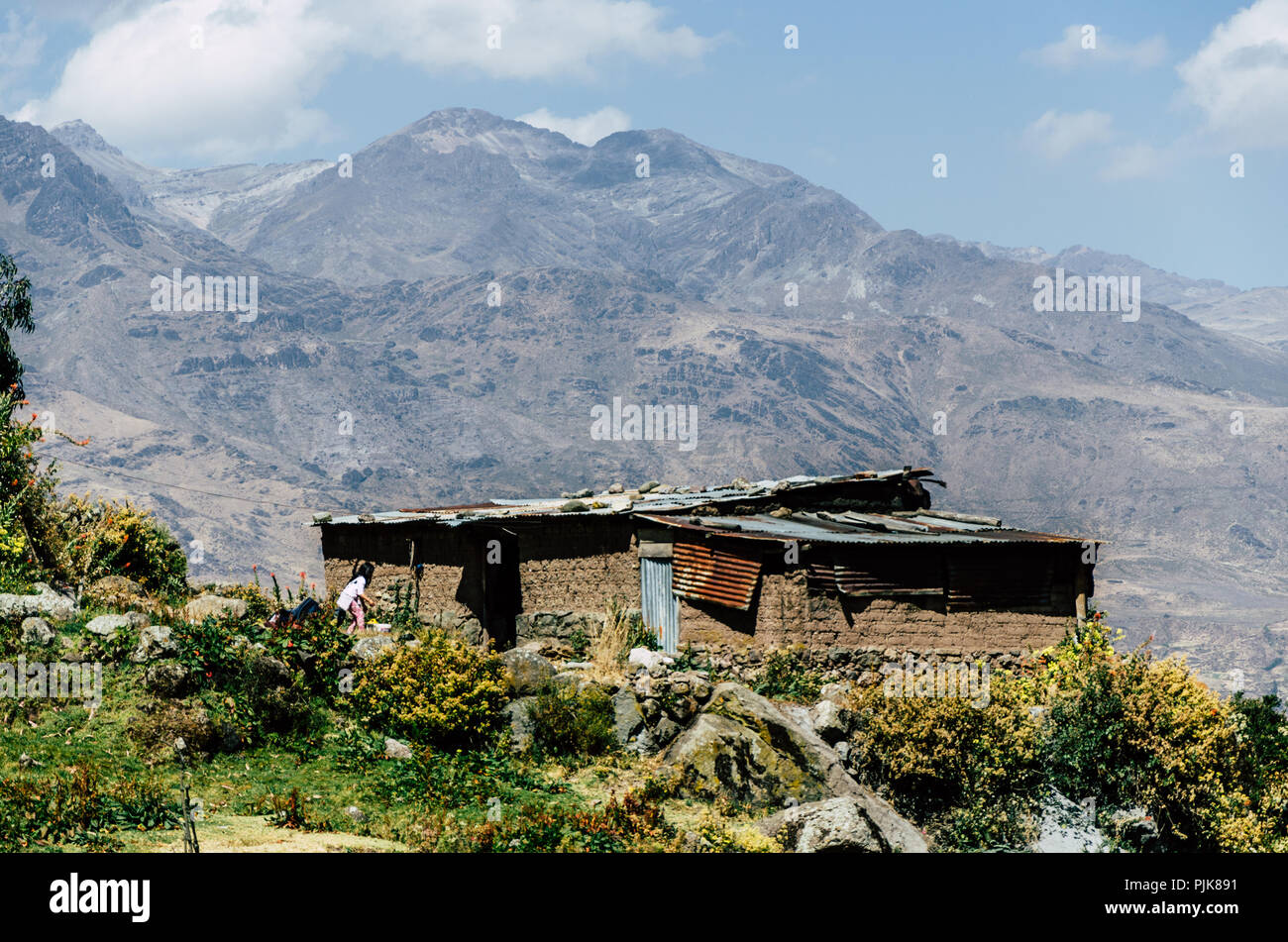 Old house on the top of a mountain - Pueblo Viejo - in Canta north of Lima - Peru Stock Photo