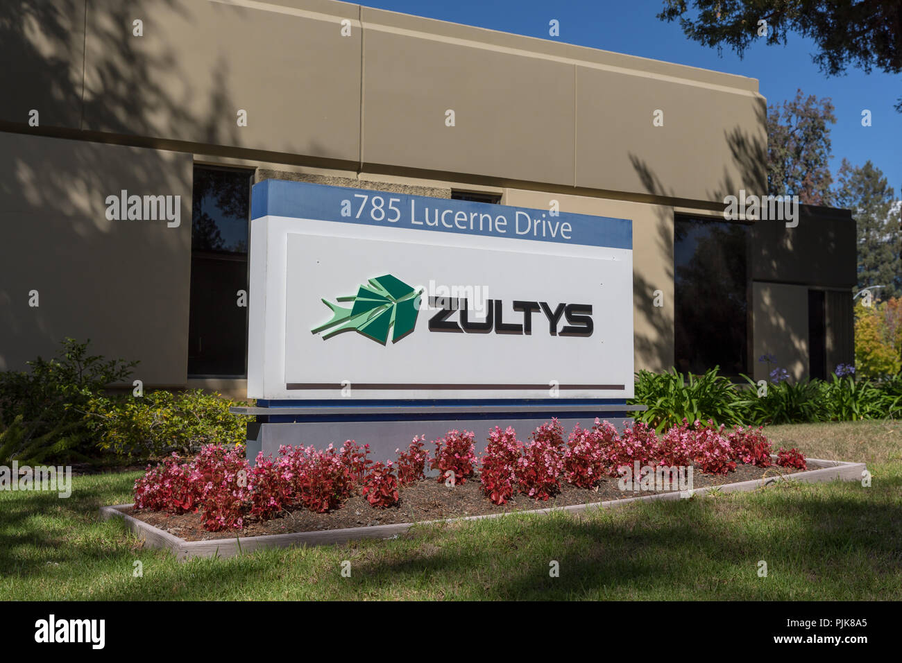 Zultys, sign on Lucerne Drive, Sunnyvale, California Stock Photo