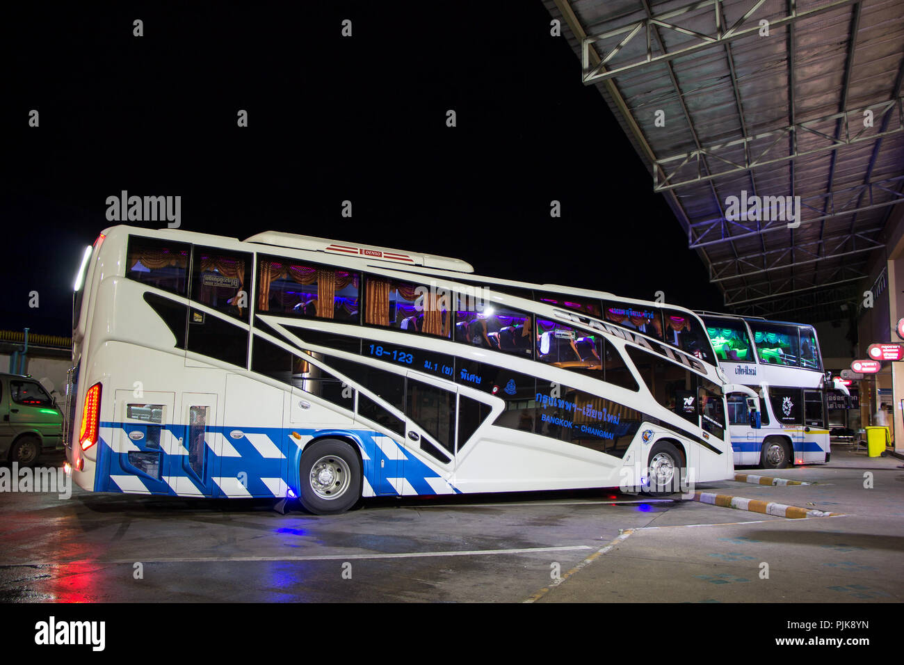 Chiangmai, Thailand - September 5 2018: Bus of Phet Suri Yon  tour bus Company. Photo at Chiangmai bus station, thailand. Stock Photo