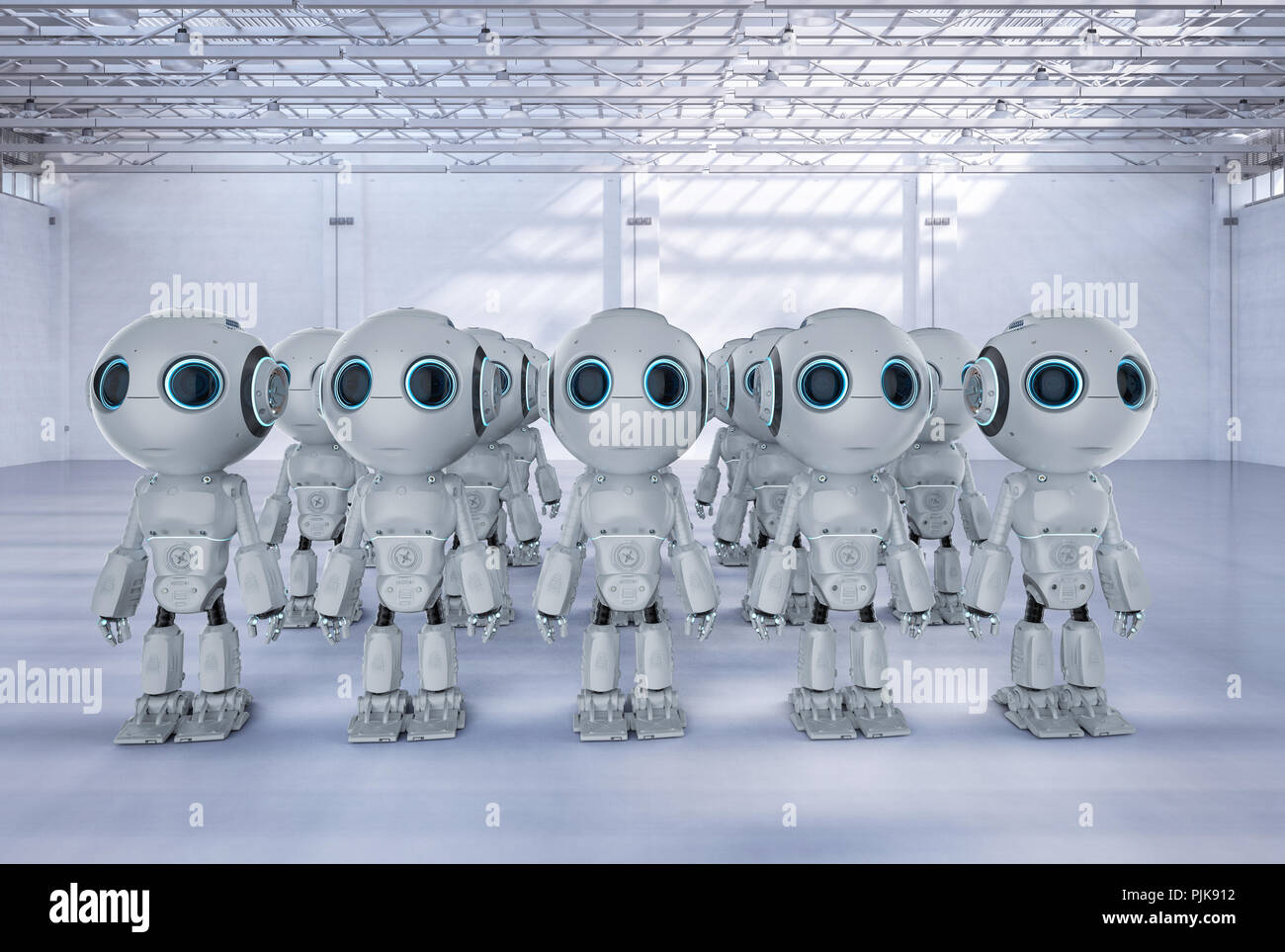3d rendering group of cute artificial intelligence robots with cartoon character Stock Photo