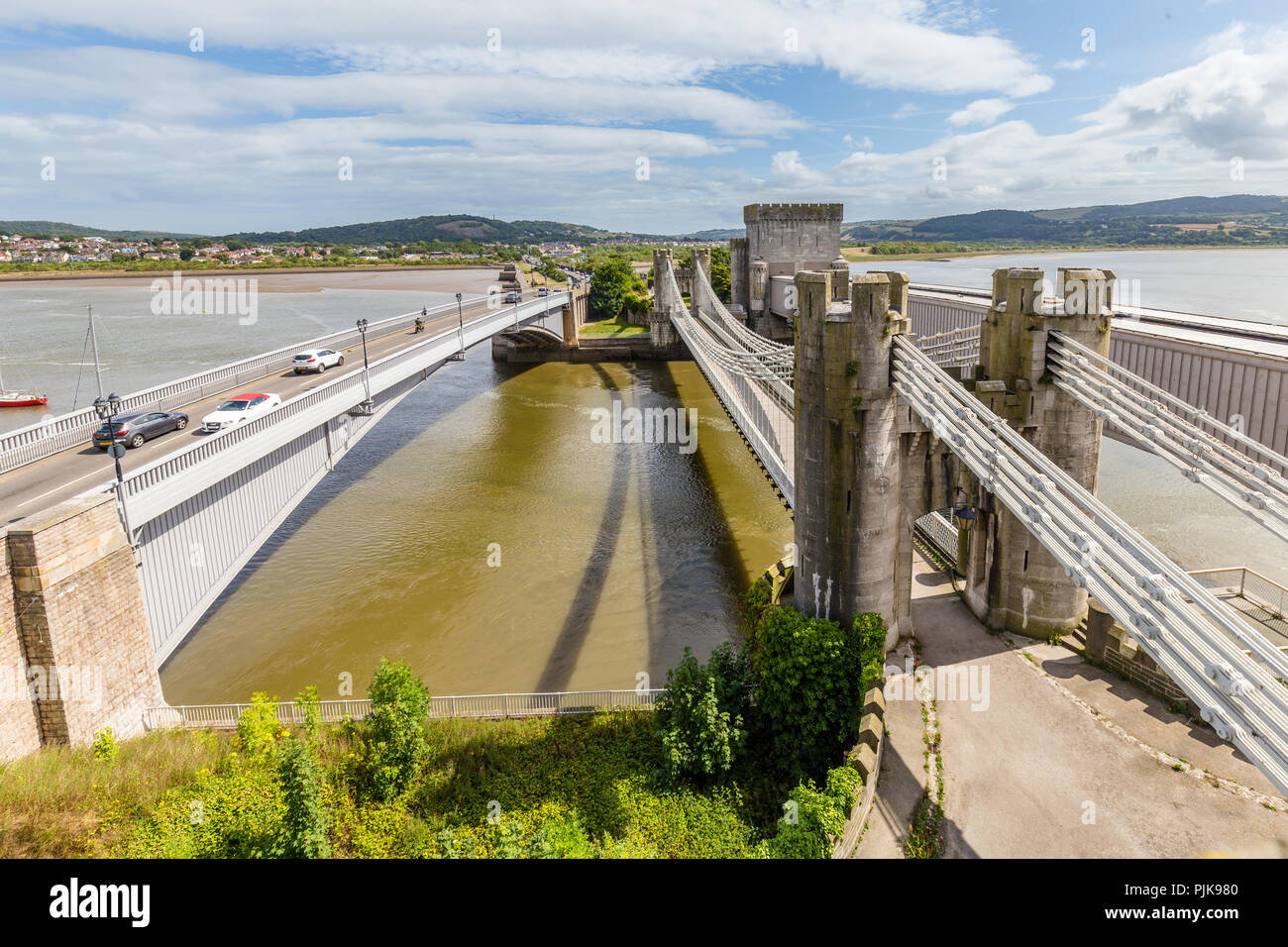 Conwy Castle and Conwy Suspension Bridge, Wales UK Stock Photo Alamy