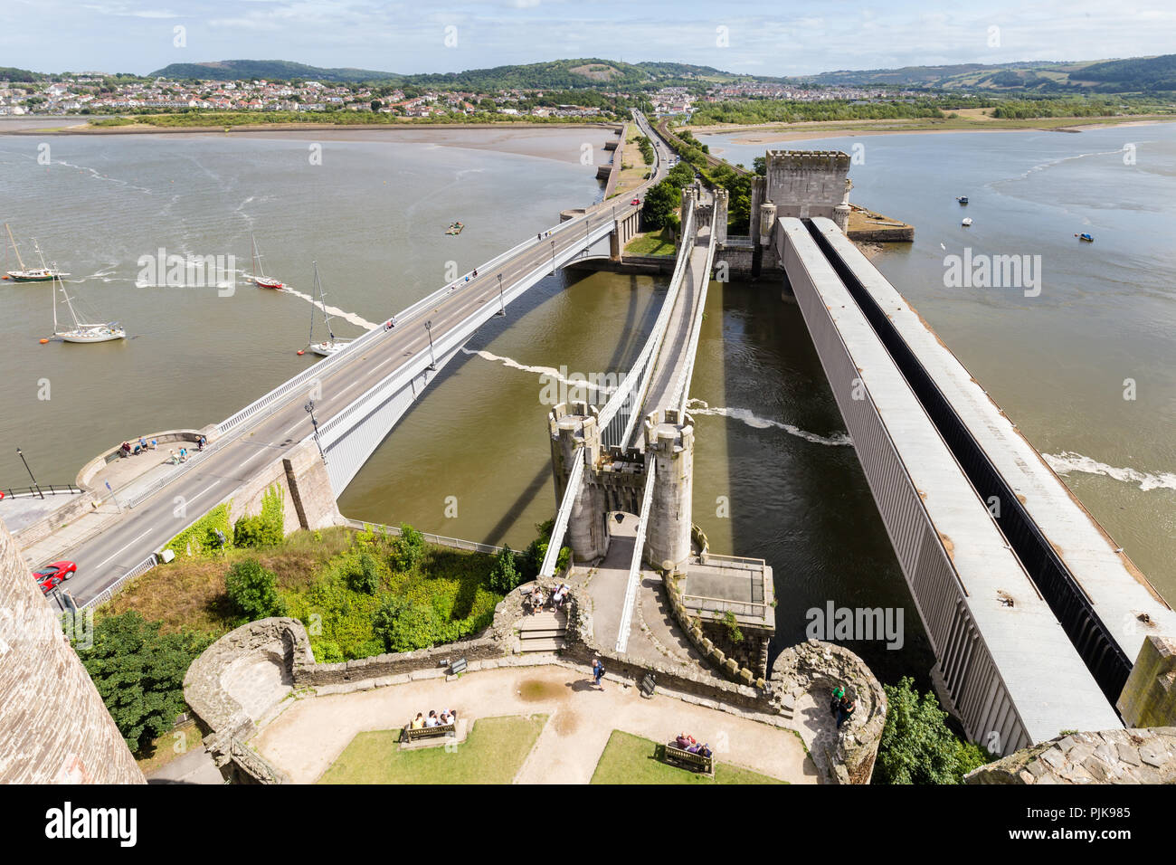 Conwy Castle and Conwy Suspension Bridge, Wales UK Stock Photo Alamy