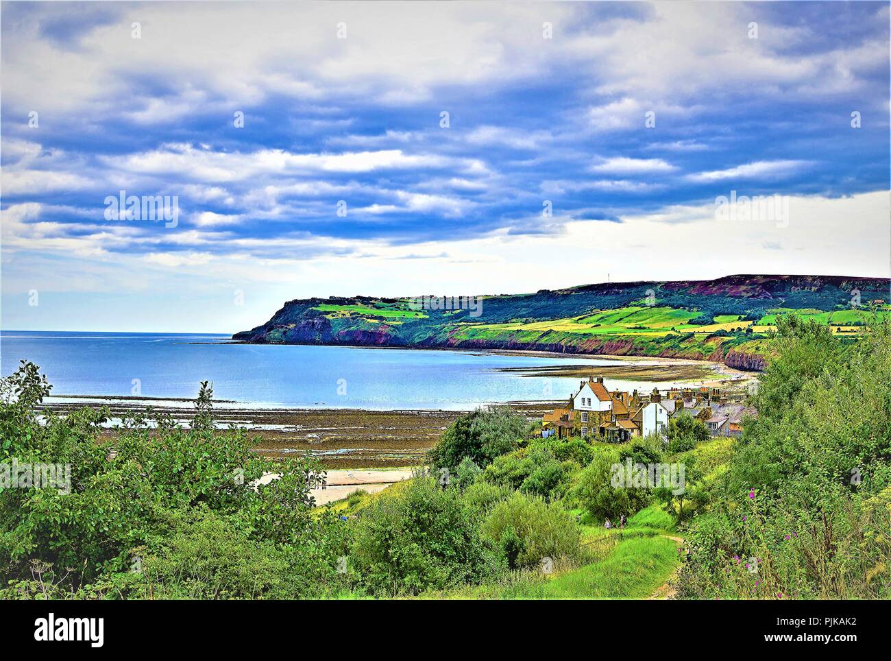 Summer time blues in Robin Hood's Bay, North Yorkshire, England. Stock Photo