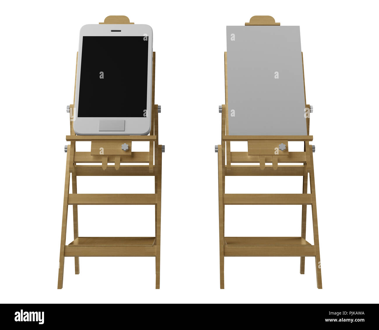 Comparing an easel with a smartphone instead of paper. 3d rendering