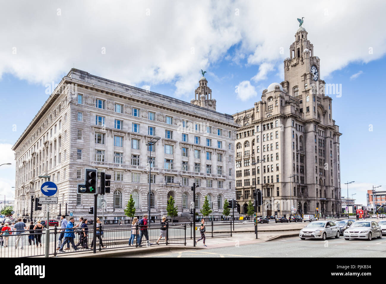 Streetview Royal LIver building in  Liverpool Stock Photo