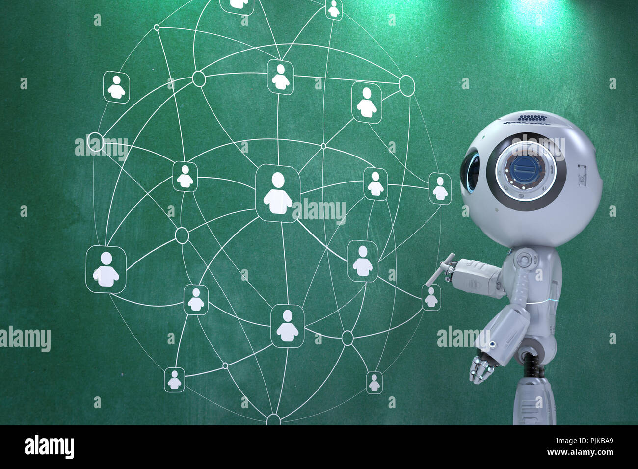 3d rendering cute artificial intelligence robot with social network Stock Photo