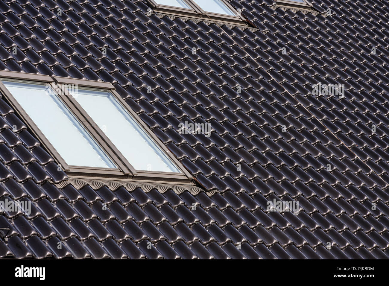 Rooftop with black tiles Stock Photo