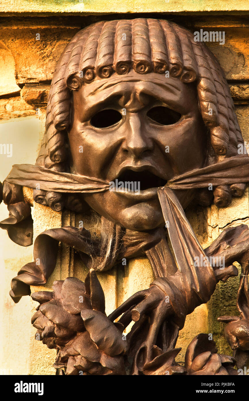Closeup of bronze statue to represent Shakespeare plays, situated in Bancroft Gardens near the