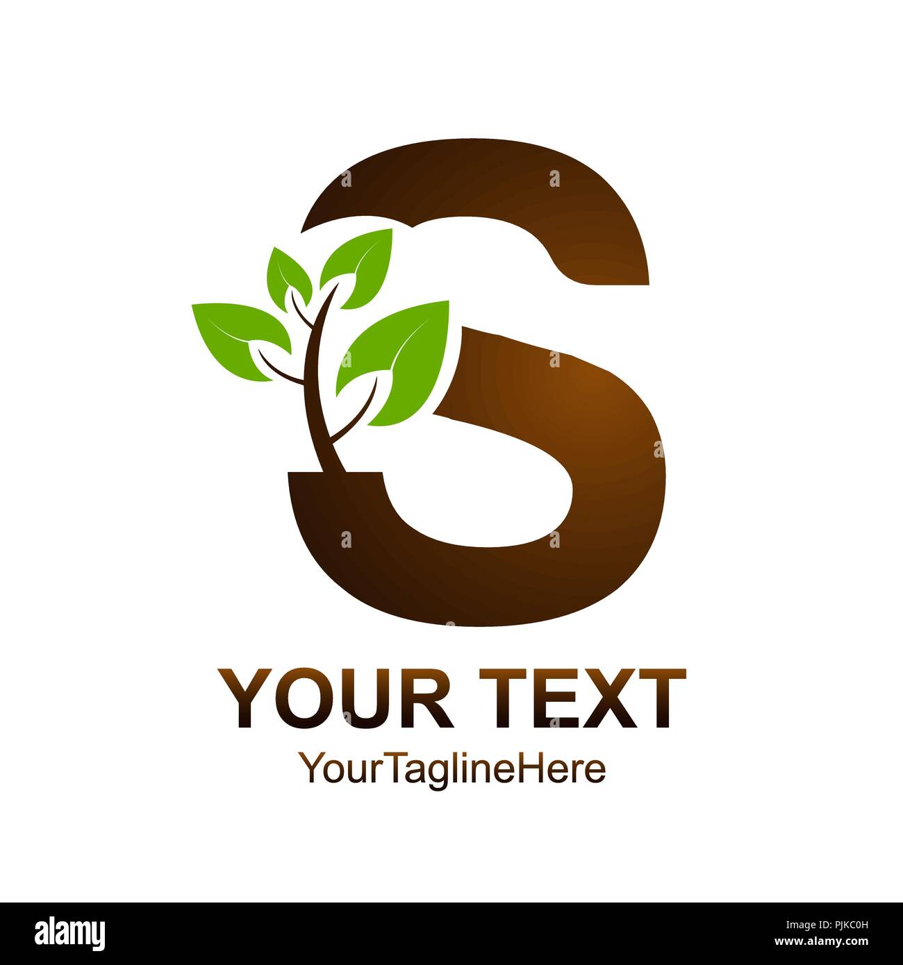Letter S logo design template colored brown green leaf nature design for business and company identity. Abstract initial S alphabet logo element. Stock Vector