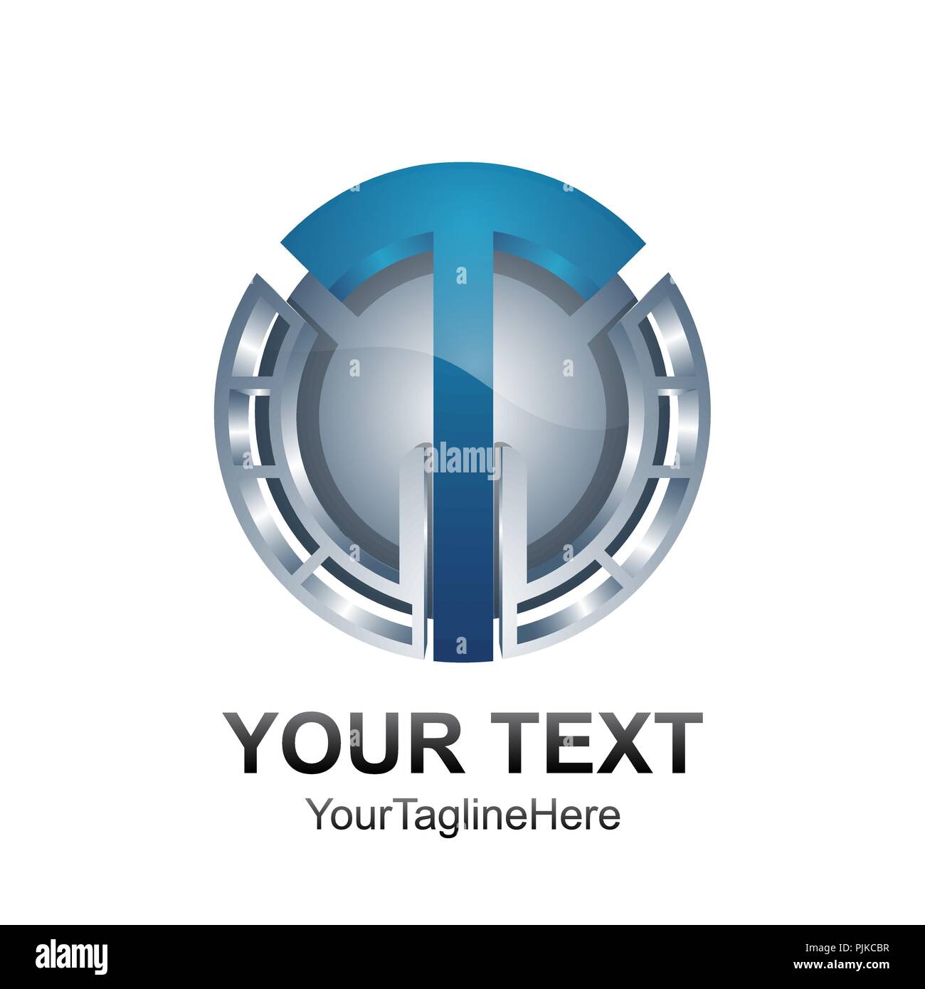 Initial letter T logo template colored silver blue circle sphere design ...