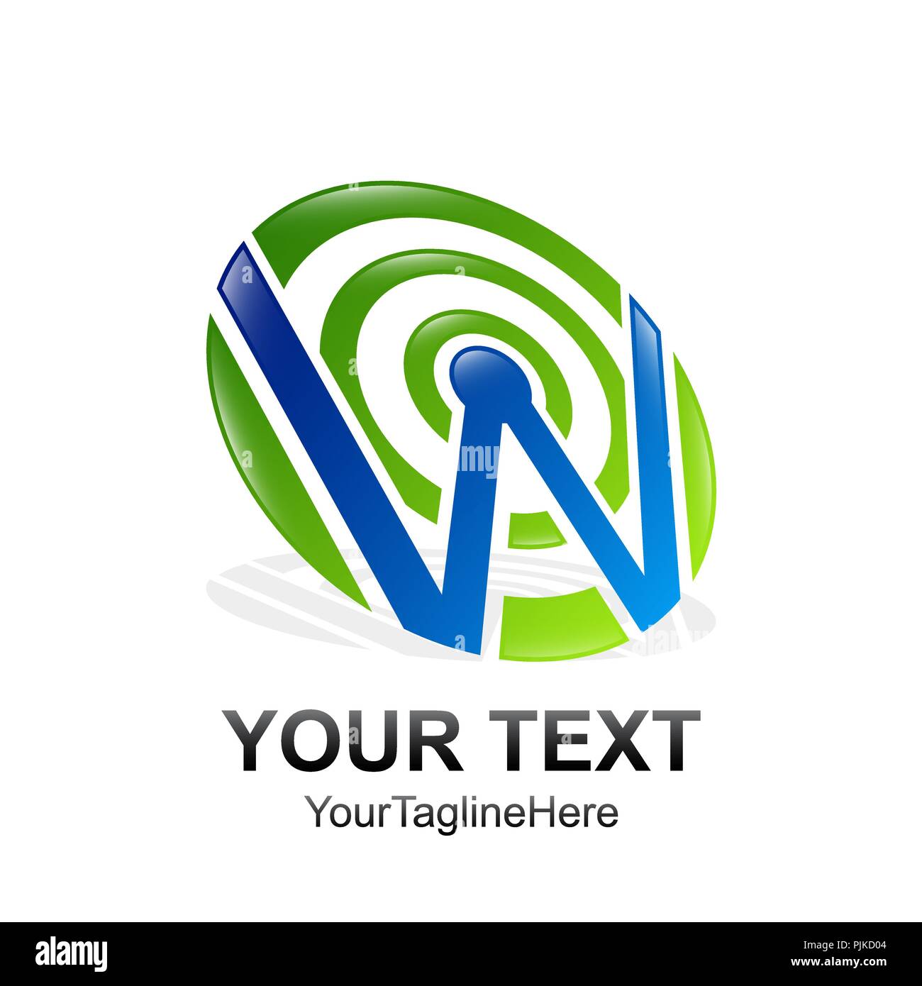 Initial letter W logo template colored blue green circle design for ...