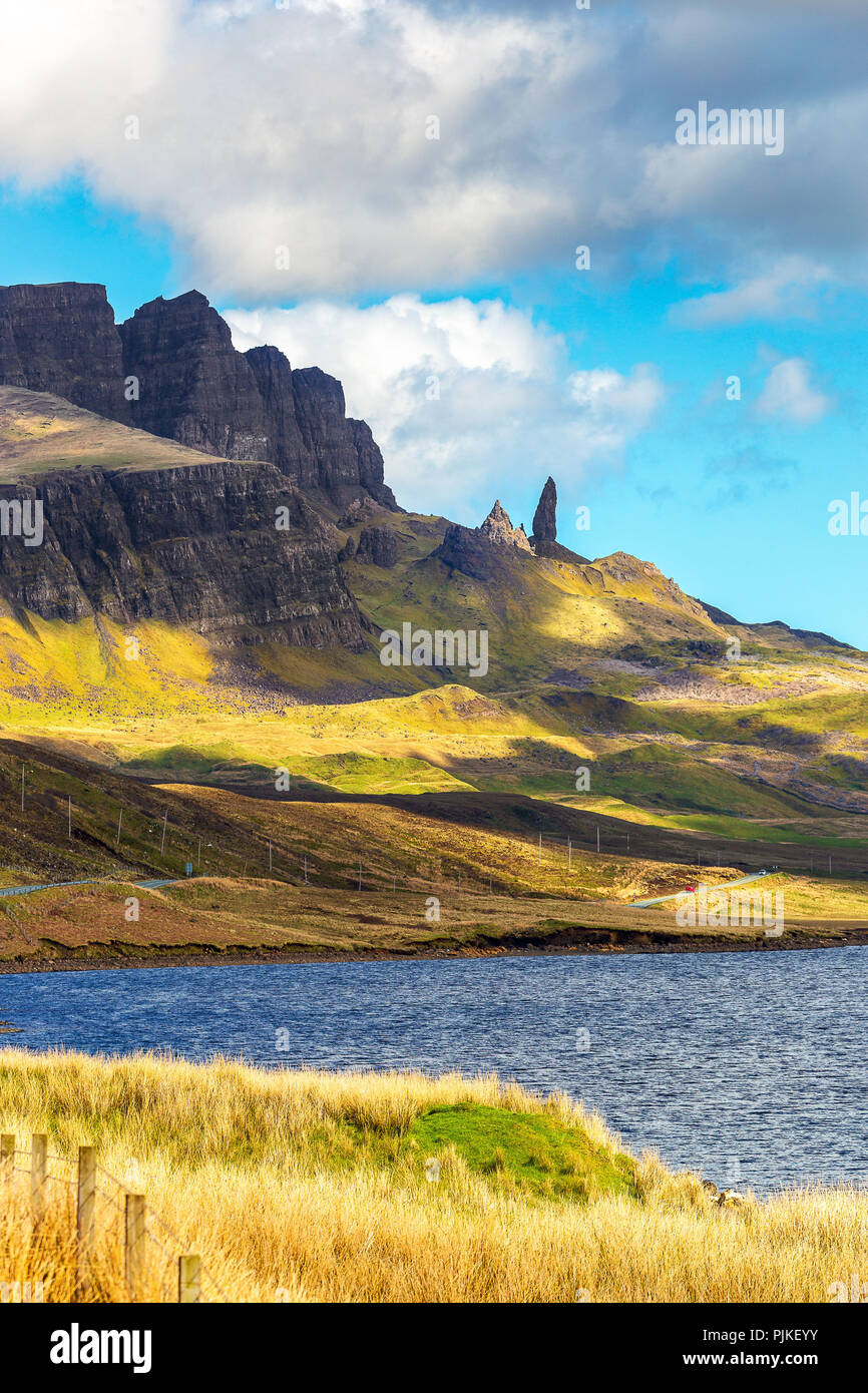 The old man of Storr seen from Loch Leathan Stock Photo