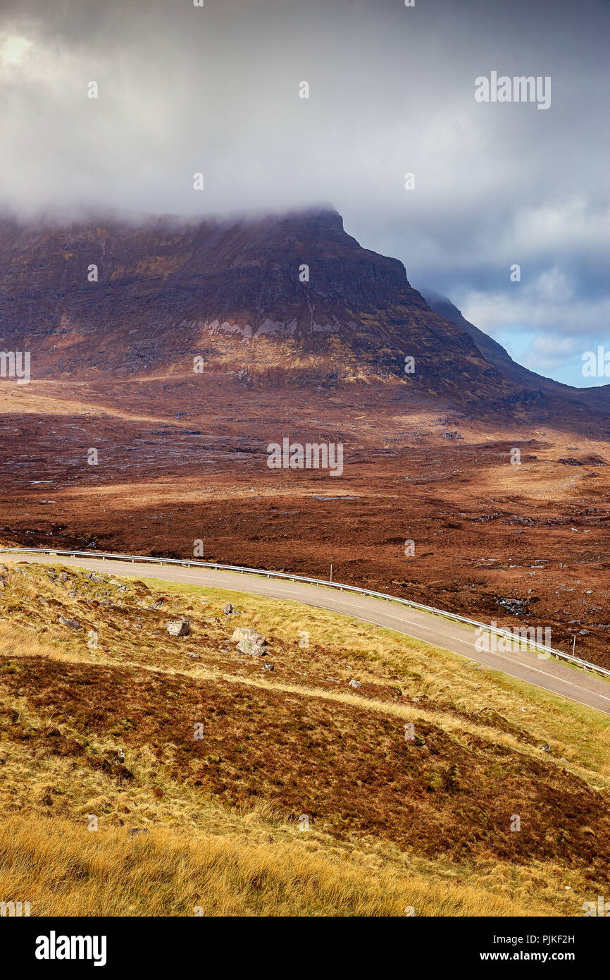 The highway A894 in the scottish highlands Stock Photo